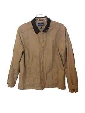 Dockers Mens L Tan Jacket Dk Gray Collar Line Front Zipper Snap Closures VTG C15
